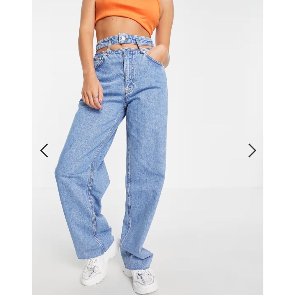 Pull&Bear cut out mom jeans in blues, EU 38